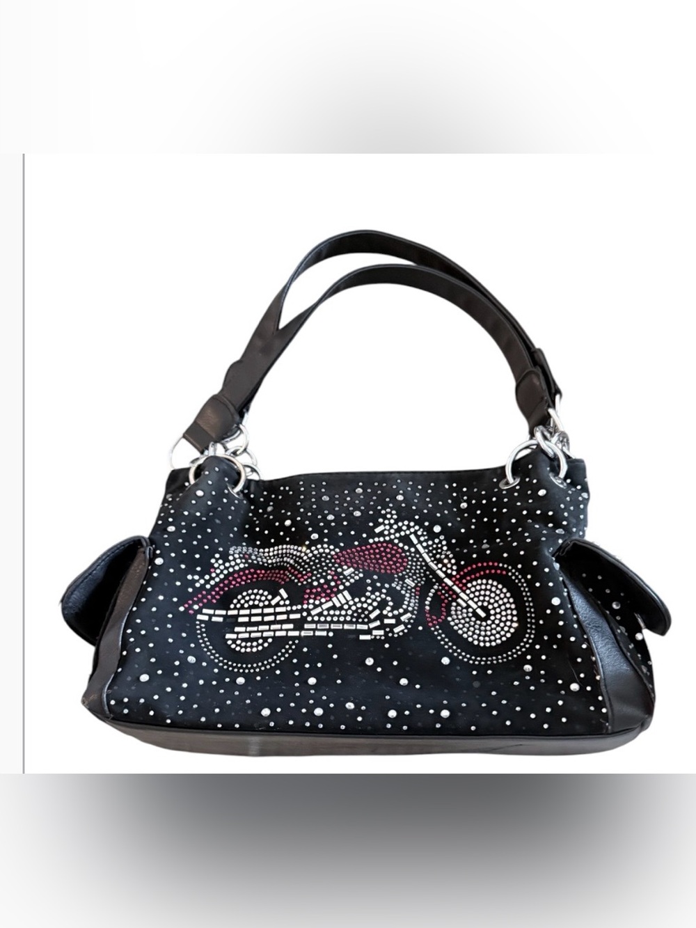 Handbag Express faux leather black dazzling cruiser Motorcycle designed handbag